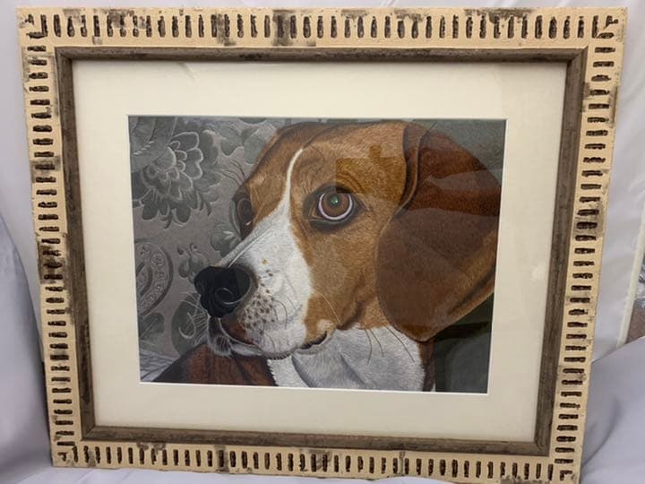 ビーグル　額装刺繍絵画