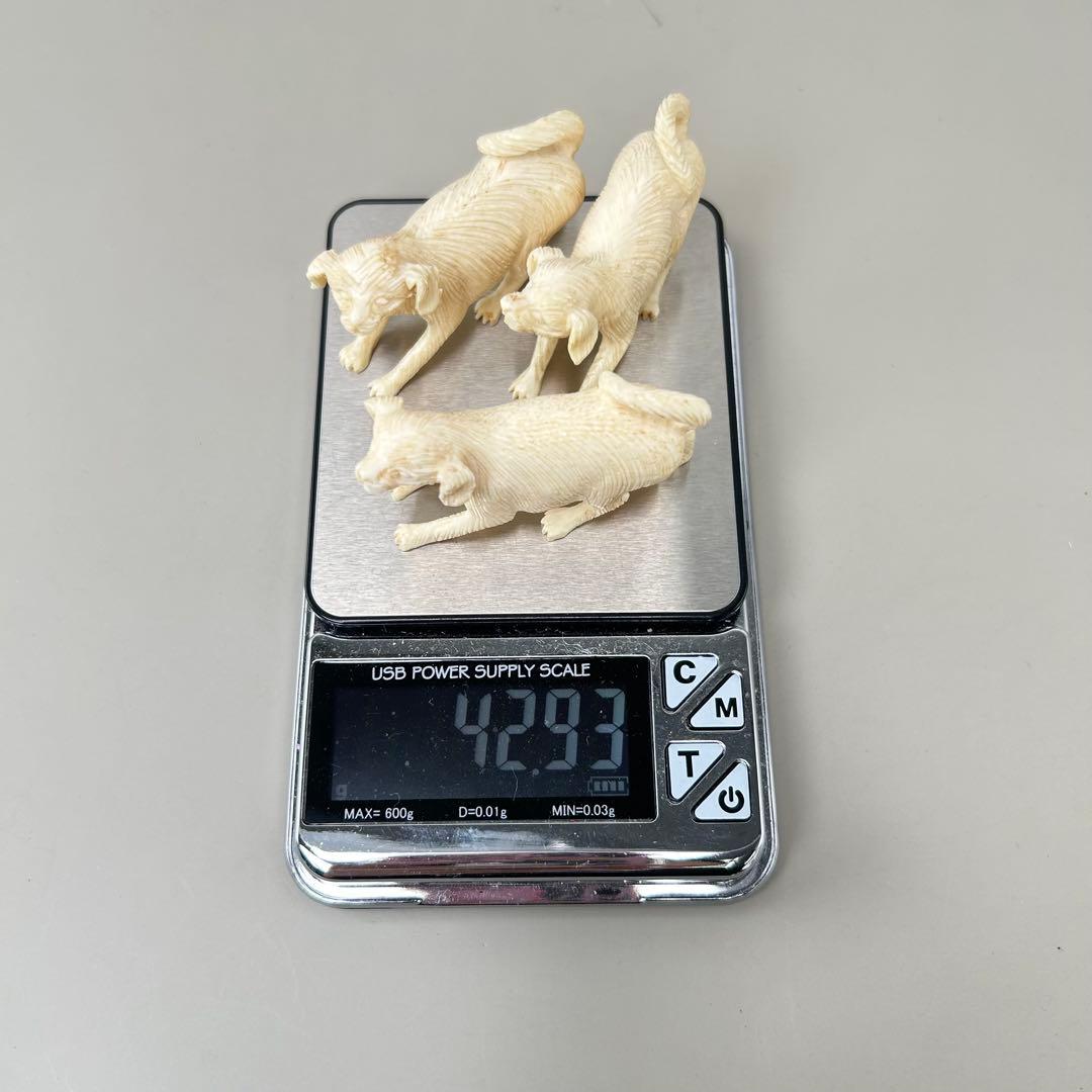 犬の彫刻 3体セット彫刻極上根付天然素材アンティーク骨董飾り物古美術置物細密細工