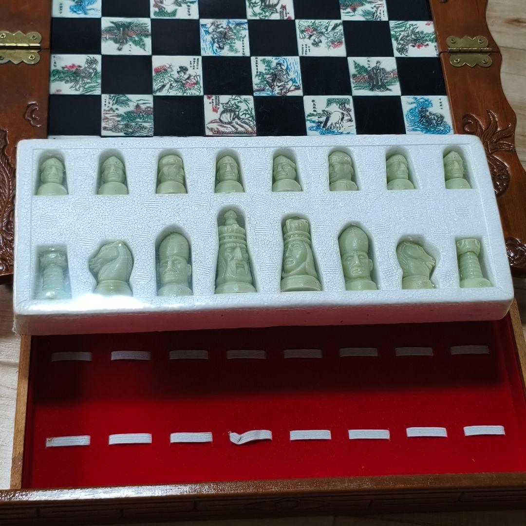 アンティーク木製チェスボード ヴィンテージ 手彫り 木彫り チェス ボード 新品