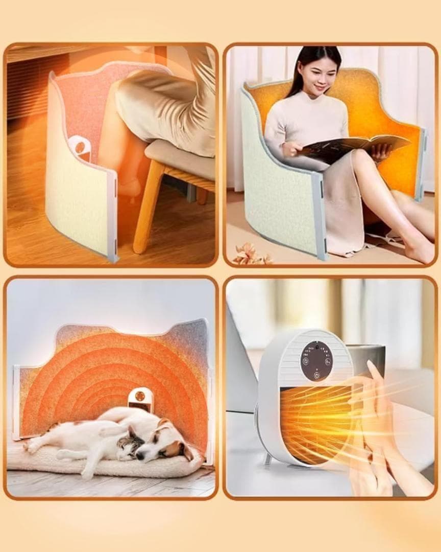 【4個セット】パネルヒーター ファン型 ブランケット リモコン付 足元ヒーター