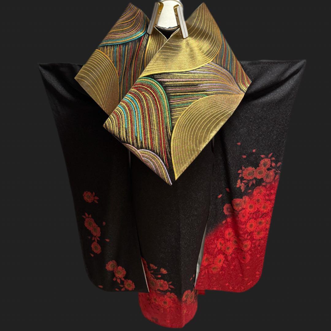 豪華　振袖６点フルセット　鈴乃屋　銀通し　ブラック　151〜161cm