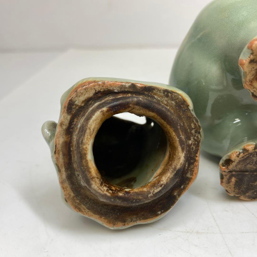 中国明時代　七官青磁　獅子　幅約11.2㎝　トコカ　東さ7-0629☆2F