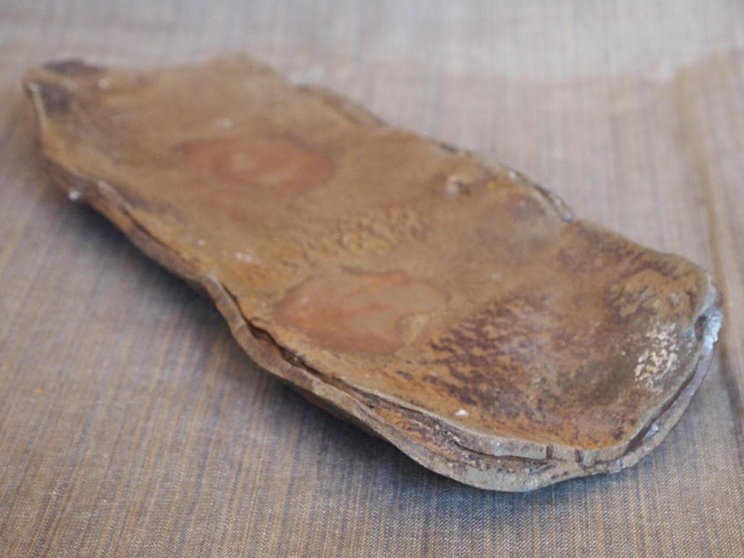 希少作★原田拾六★備前【窯変】長皿★牡丹餅