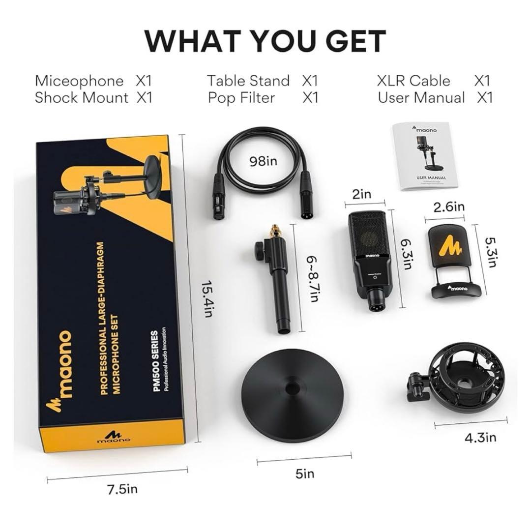 MAONO XLR コンデンサーマイク 34mm大型ダイアフラム付き