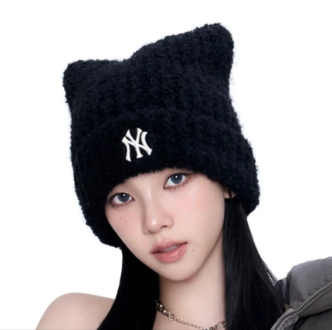 ❗️韓国限定❗️MLB プラッシュキャットビーニー ブラック カリナ着用 NY