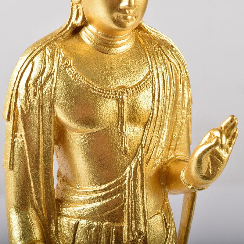 彫刻家　北村西望作　銅塗金　聖観音菩薩像　台付　北村治禧識箱　D　R8174