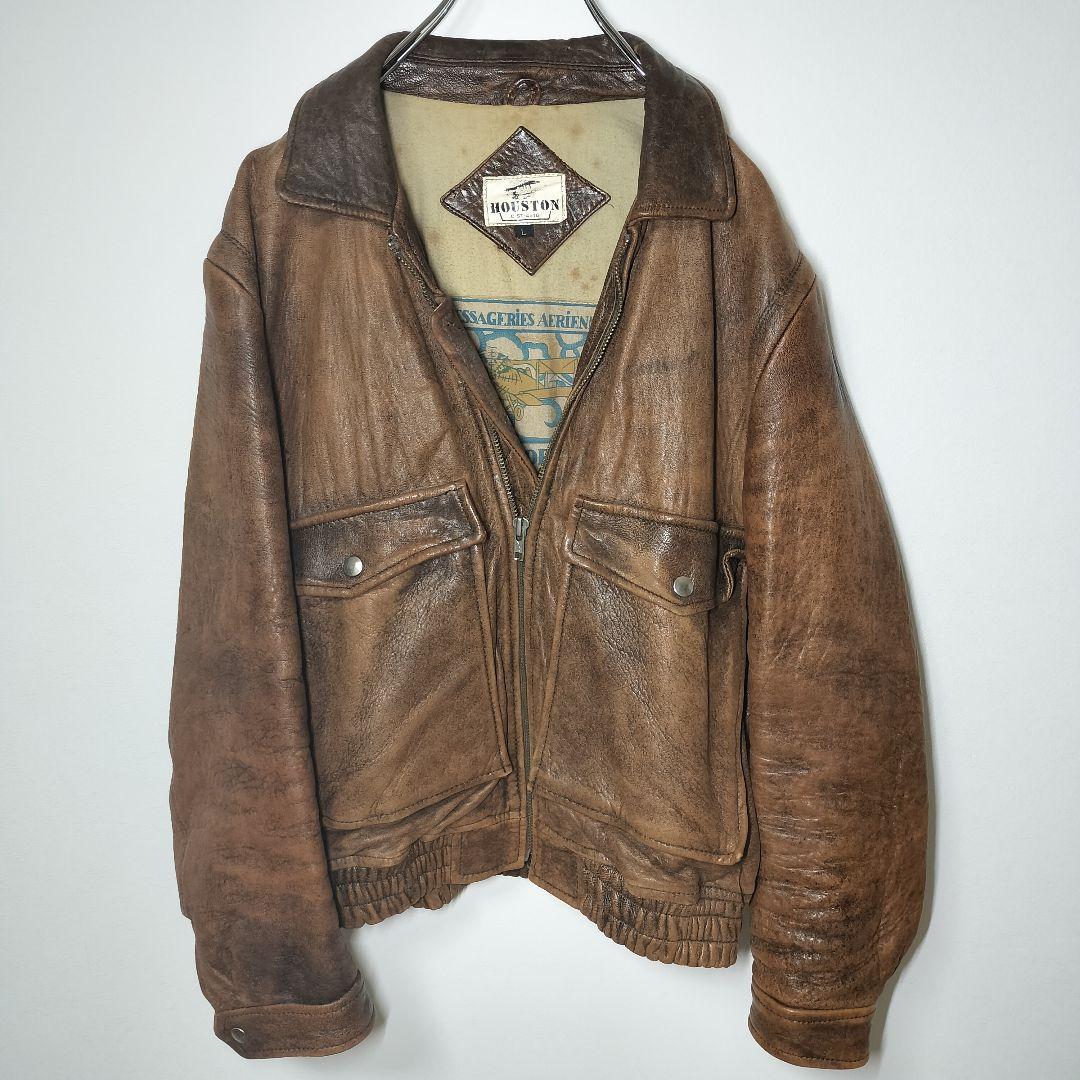 Houston ヒューストン ヴィンテージ フェード ラムレザー ジャケット L