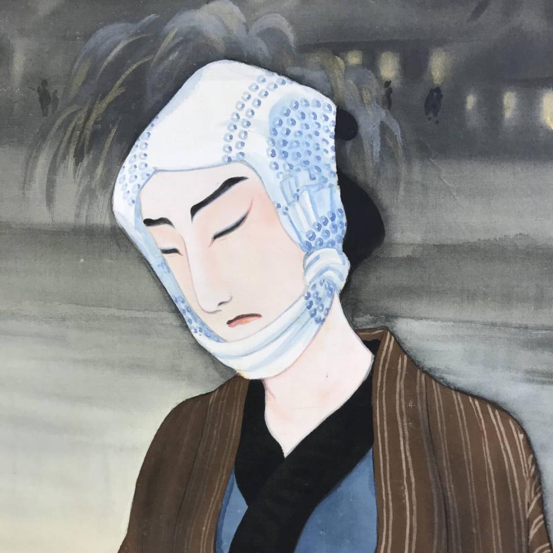 【真作】秀雪/歌舞伎役者絵/浮世絵/人物図/美人画/掛軸/名家伝来/AD-968