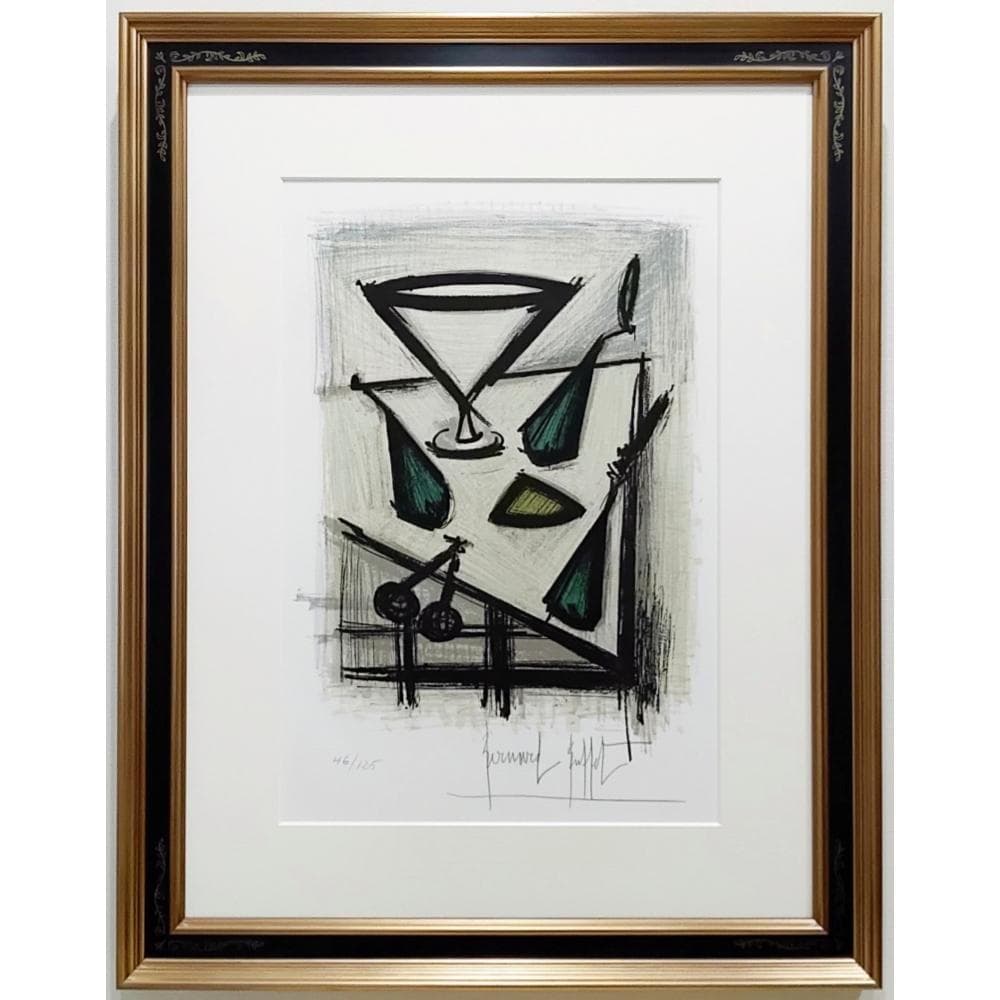 ビュッフェ　果物のある静物　1967年　リトグラフ　版画　直筆サイン　額付　真作