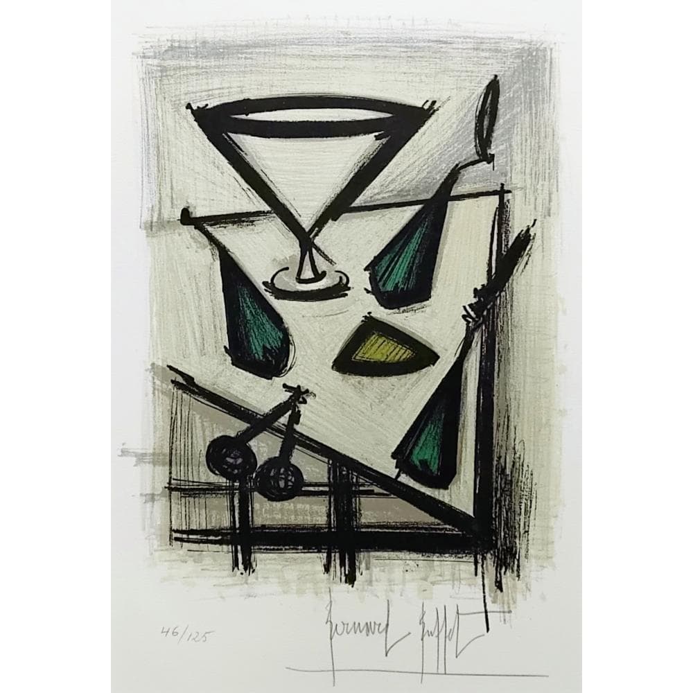 ビュッフェ　果物のある静物　1967年　リトグラフ　版画　直筆サイン　額付　真作