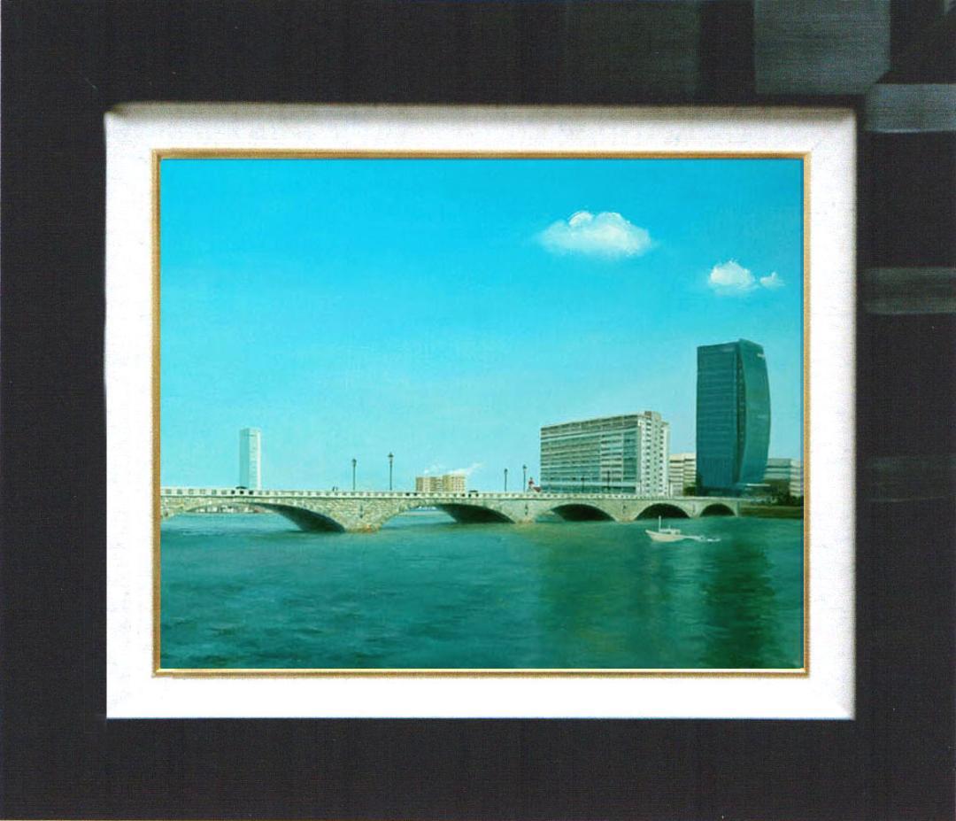 油絵 菅家令子 絵 絵画インテリア額付(黒) F6-080214 風景万代橋新潟