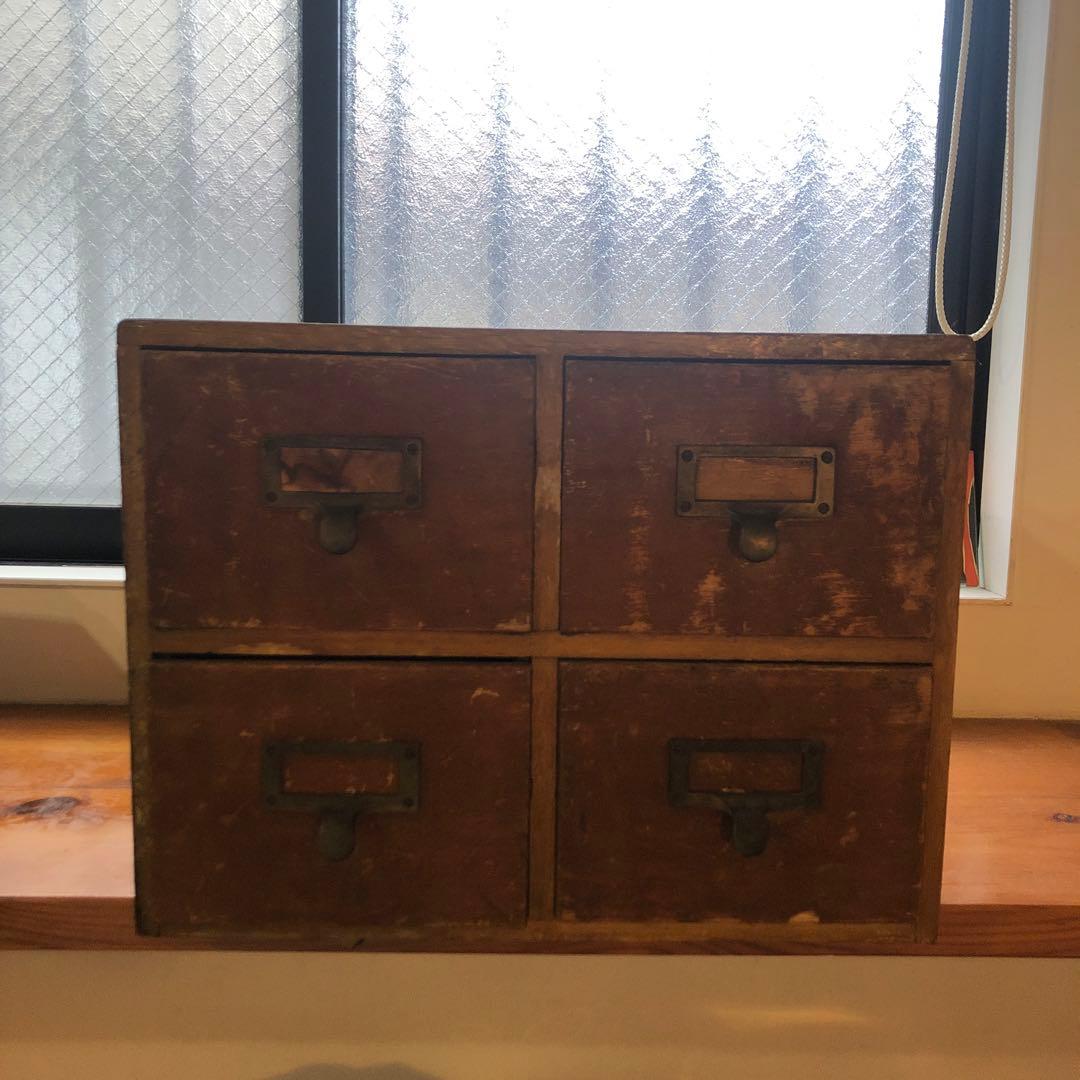 アンティーク 木製4引き出し 収納ボックス