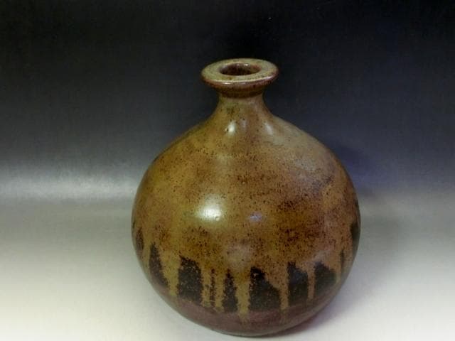 壷■古丹波焼 花瓶 涙艮 徳利 押し葉 花器 一輪挿し  時代物 骨董■18cm