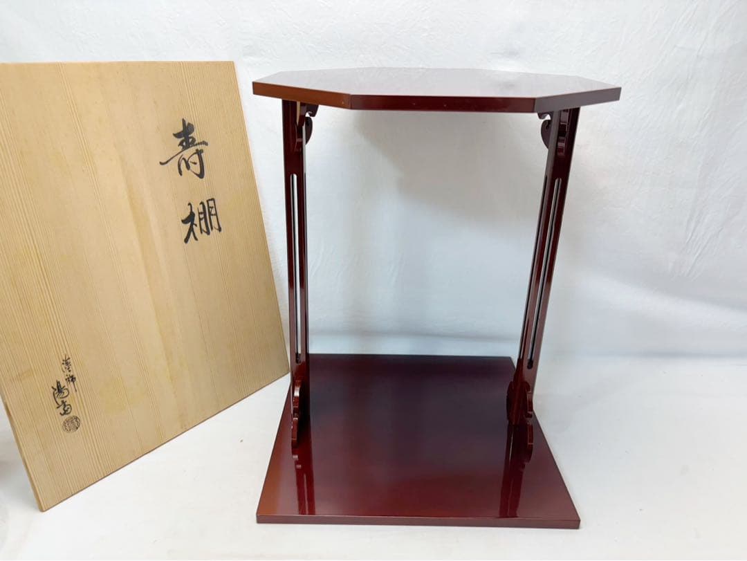 ほぼ未使用 茶道具 塗師 陽斎作 木製溜塗 寿棚 淡々斎好写し 組み立式 共箱