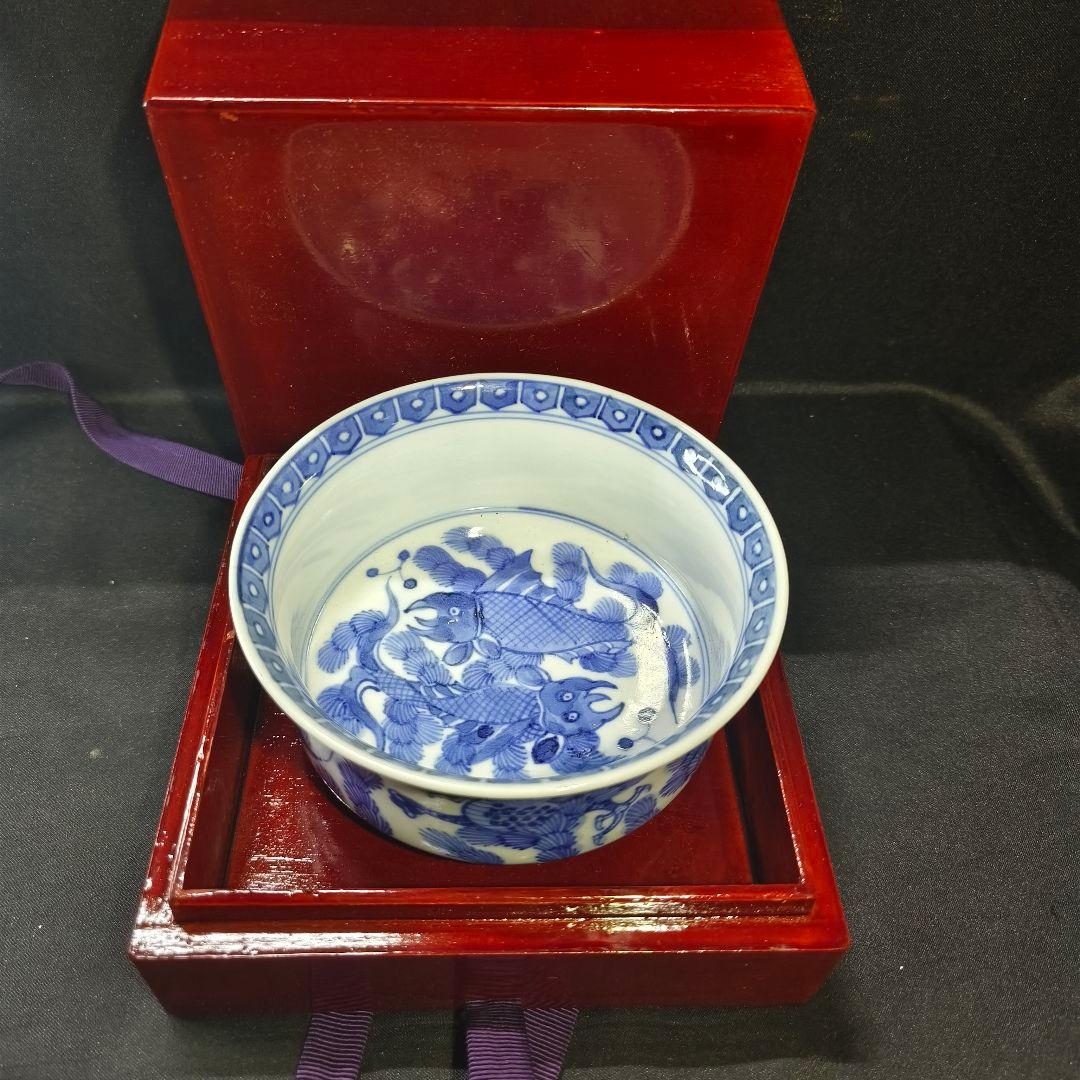 大明嘉慶年製 染付お碗 手描き龍魚文 中国骨董 古美術 アンティーク 蒐集家放出