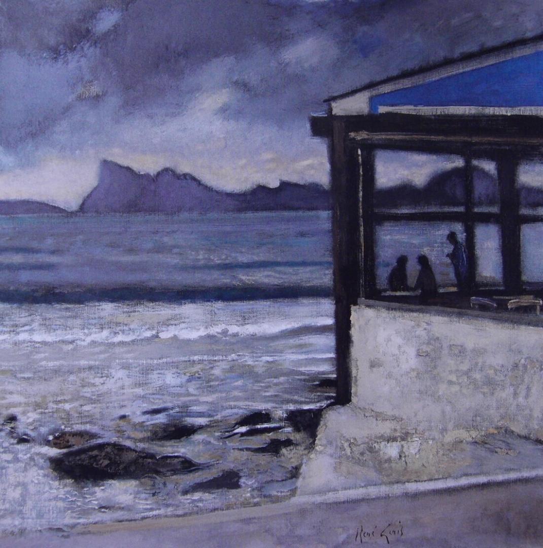 ルネ・ジュニ、「シオダの前のレストラン」、希少画集・額装画