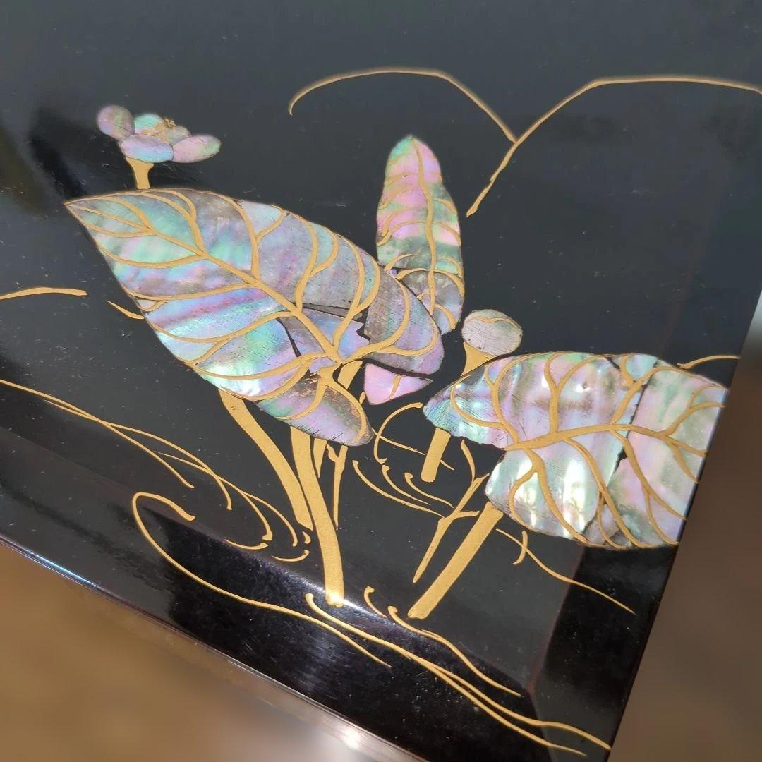 骨董　重箱　螺鈿　三段重　木製　漆器　正月　おせち　木箱