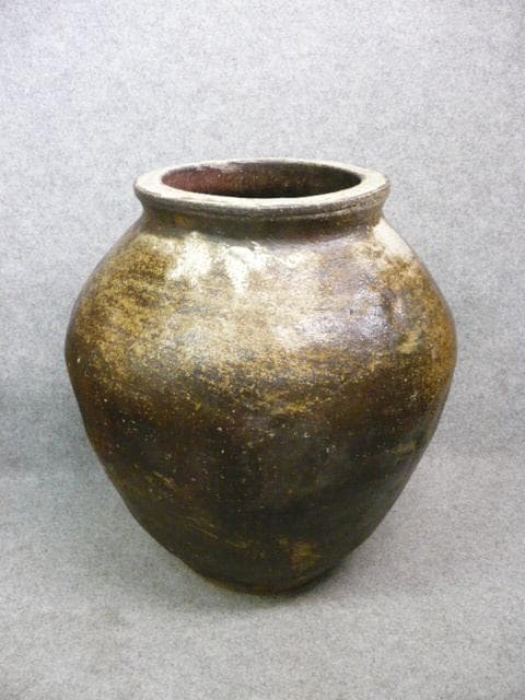 越前焼 自然釉 壷 刻印有り [B31502]