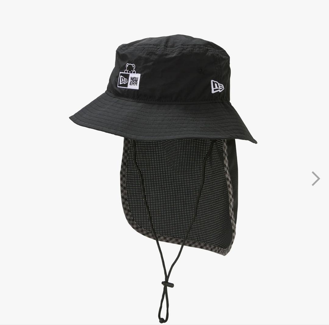 キッズ　New Era ブラックバケットハット 首元ネット付き　familiar