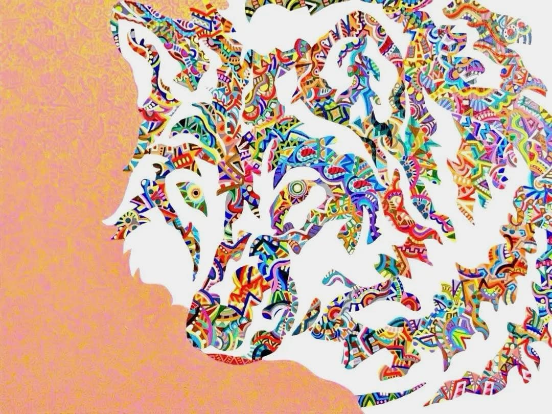 値下げ　原画　狼　動物画　絵画　アクリル画　現代アート　細密画　一点物　手描き