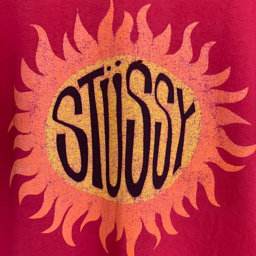 80s 前期 STUSSY USA製 黒タグ 太陽 ロゴ エンブレム Tシャツ
