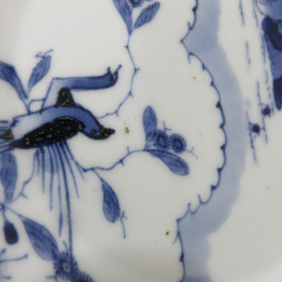 皿 2枚 染付 鳥 花 島 海 窯傷 明治 大正 その1