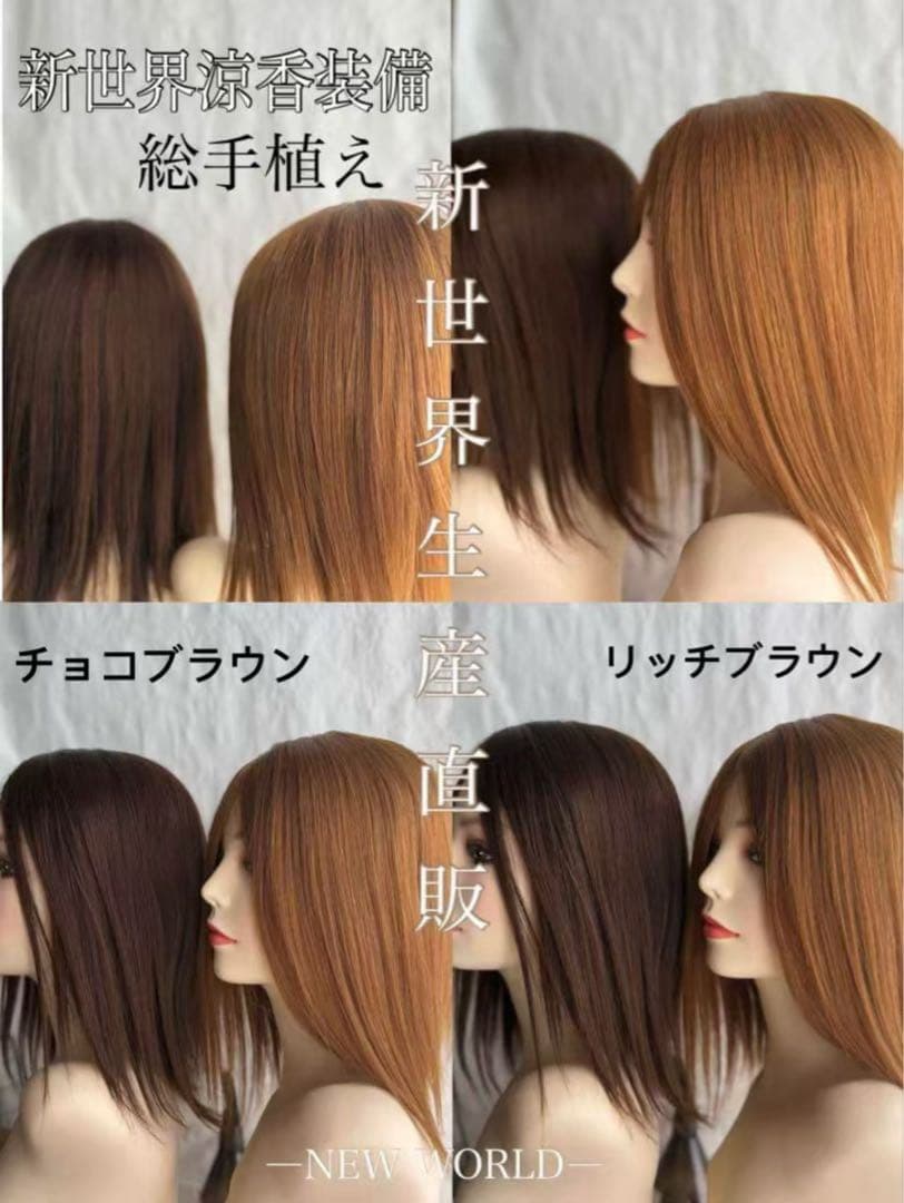 2025新世界　人毛100%　フルウィッグ　シルクスキン　医療ウィッグ　ブラック