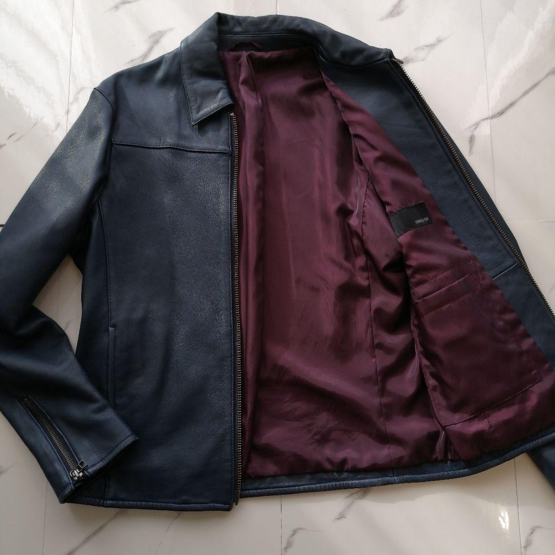 【極美品】コムサイズム ラムレザージャケット シングルライダーズ ネイビー M