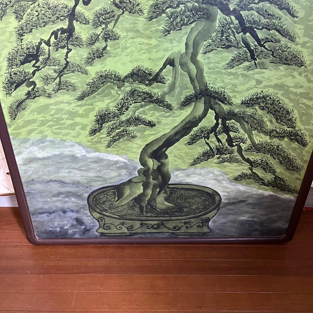 【蔵出し】額装 額縁 絵画 盆栽 松 アート 作品 静物画 日本画風 骨董品