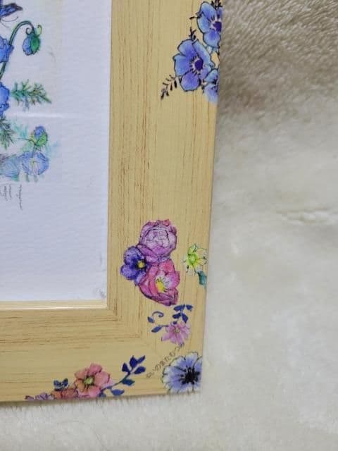 いのまたむつみ ミニ版画(猫)「青い花」直筆サイン入り/限定30枚