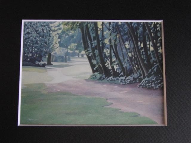 長橋繁、【真夏のロスチャイルド公園】、希少な額装用画集画、新品高級額 額装付