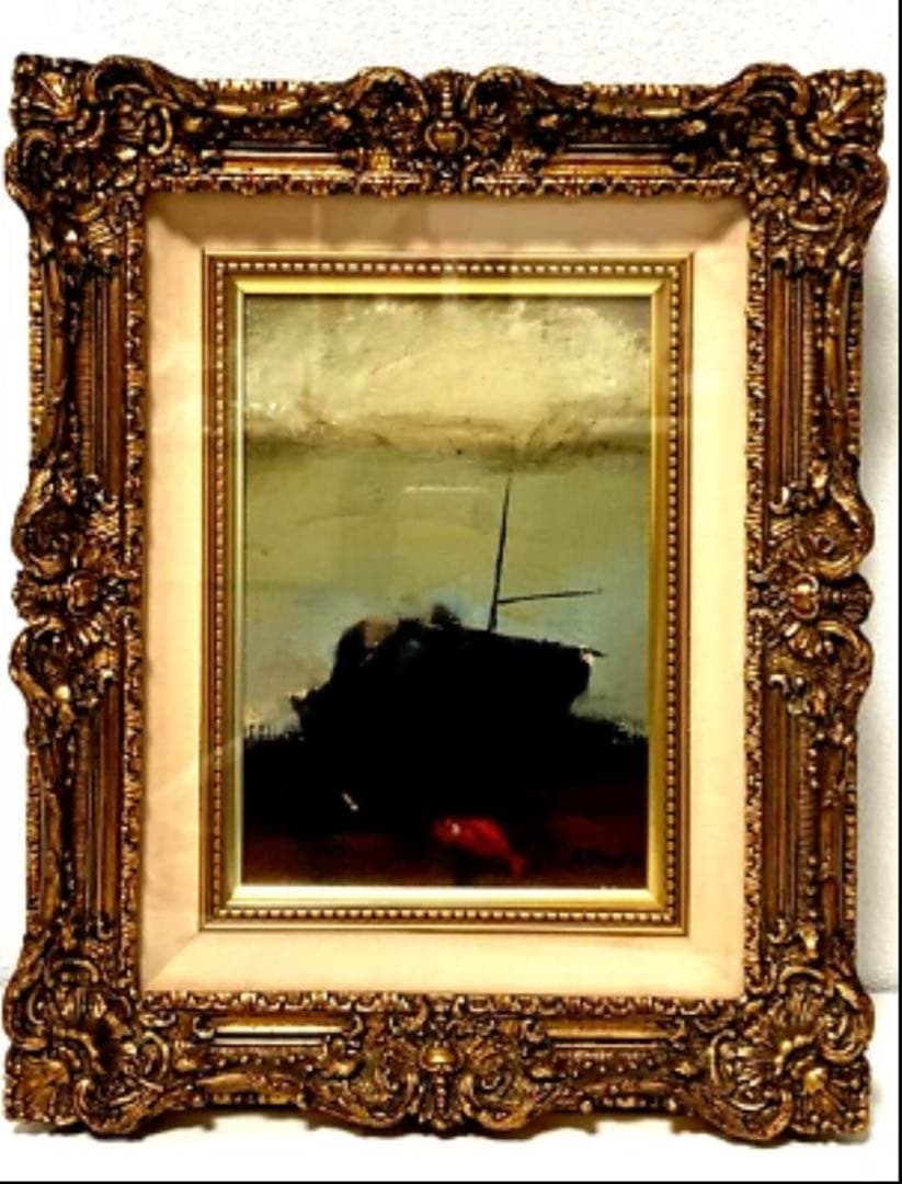 【真作】工藤和男「船影」油彩画 額縁付 日展作家／美術品／高級インテリア