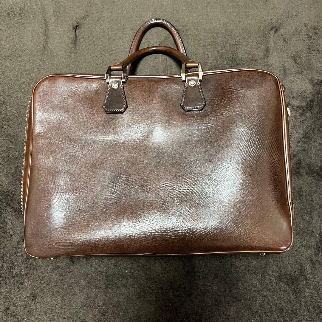 万双　双鞣和地　ダブルブリーフケース　ダークブラウン