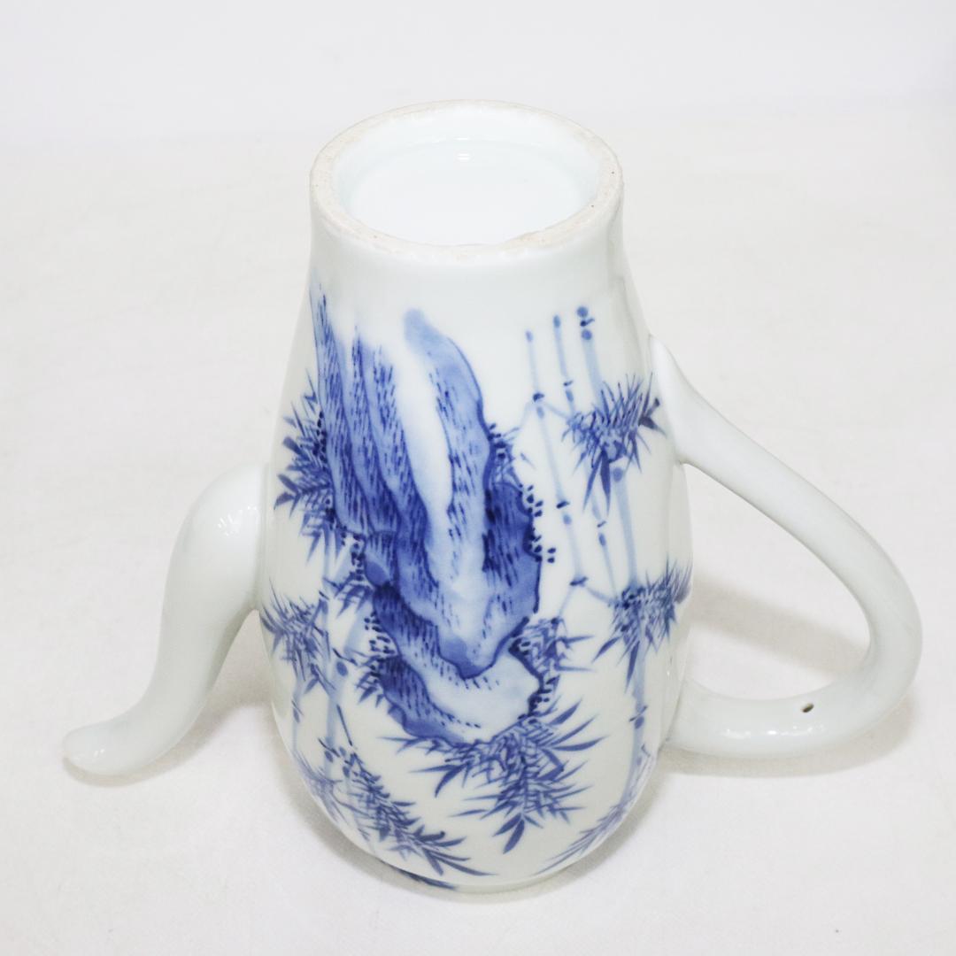 平安春峰造 青華竹笹文 水注 煎茶道具 金継有り