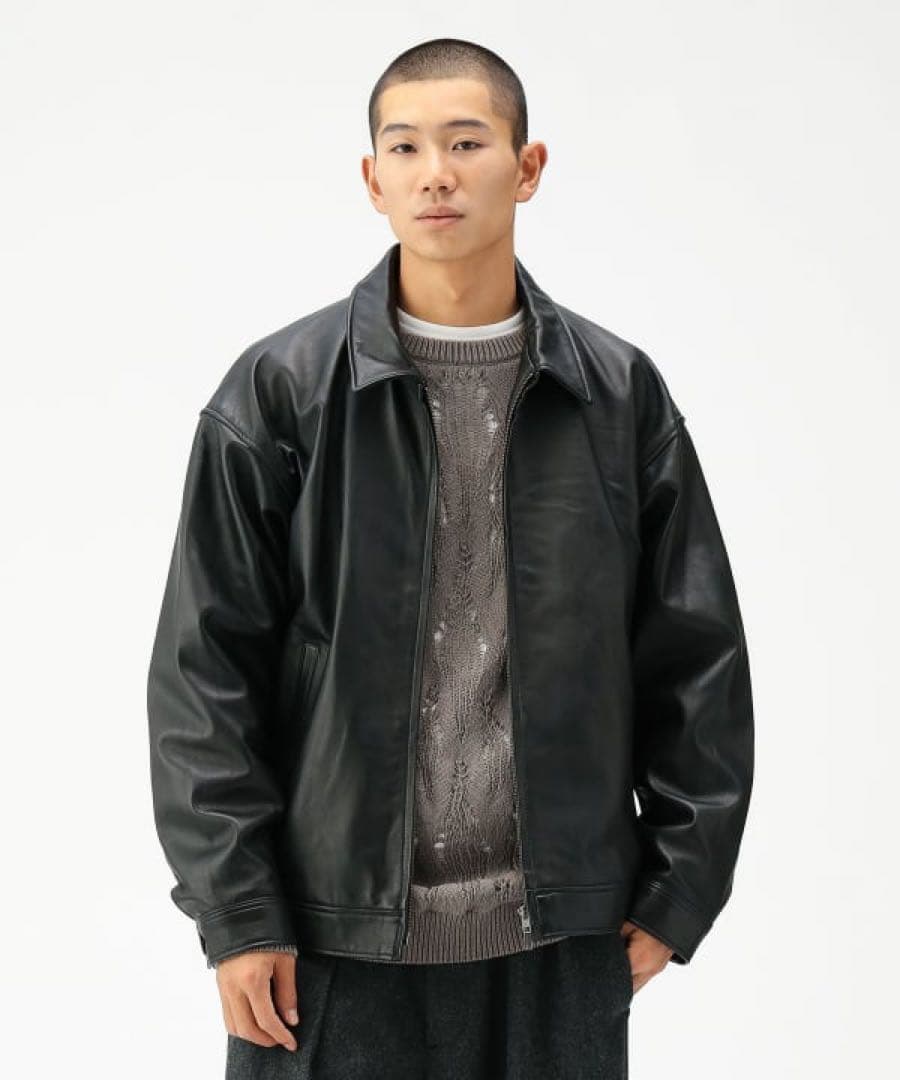 beams ワイドフィット レザー ジップブルゾン