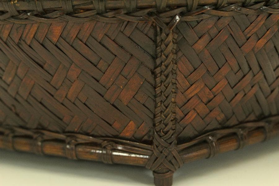 茶道具 竹編 時代 炭斗 美品(A820)