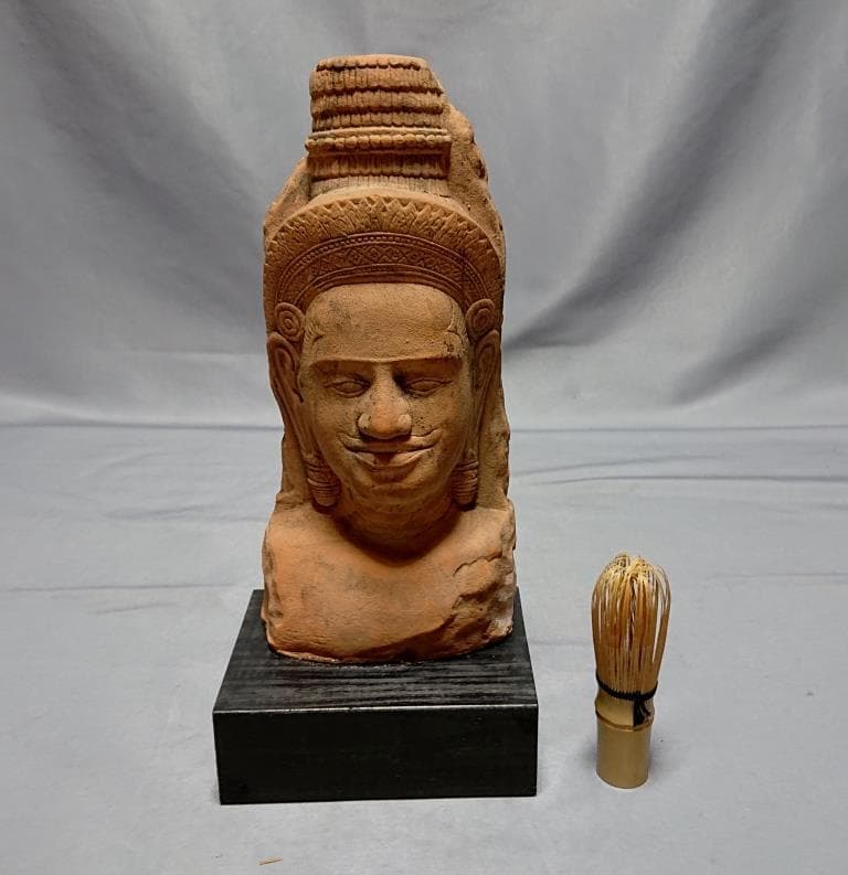 コレクター収集　タイ　クメール仏像　頭部　台付