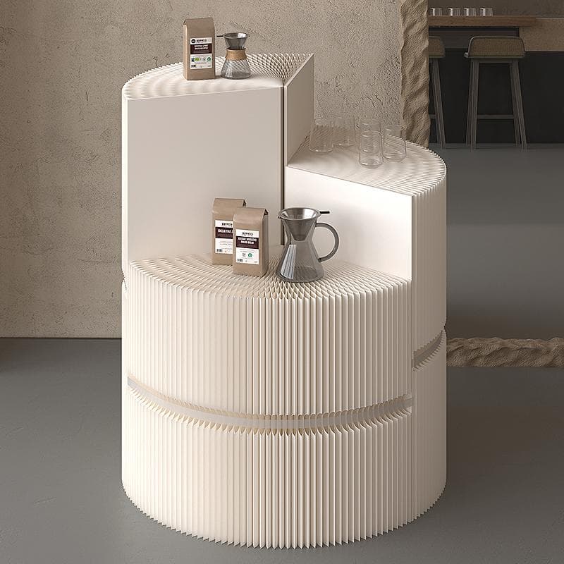 ホワイト階段円柱型ディスプレイ台 直径40cm高さ78㎝ 陳列台 組立不要展示会