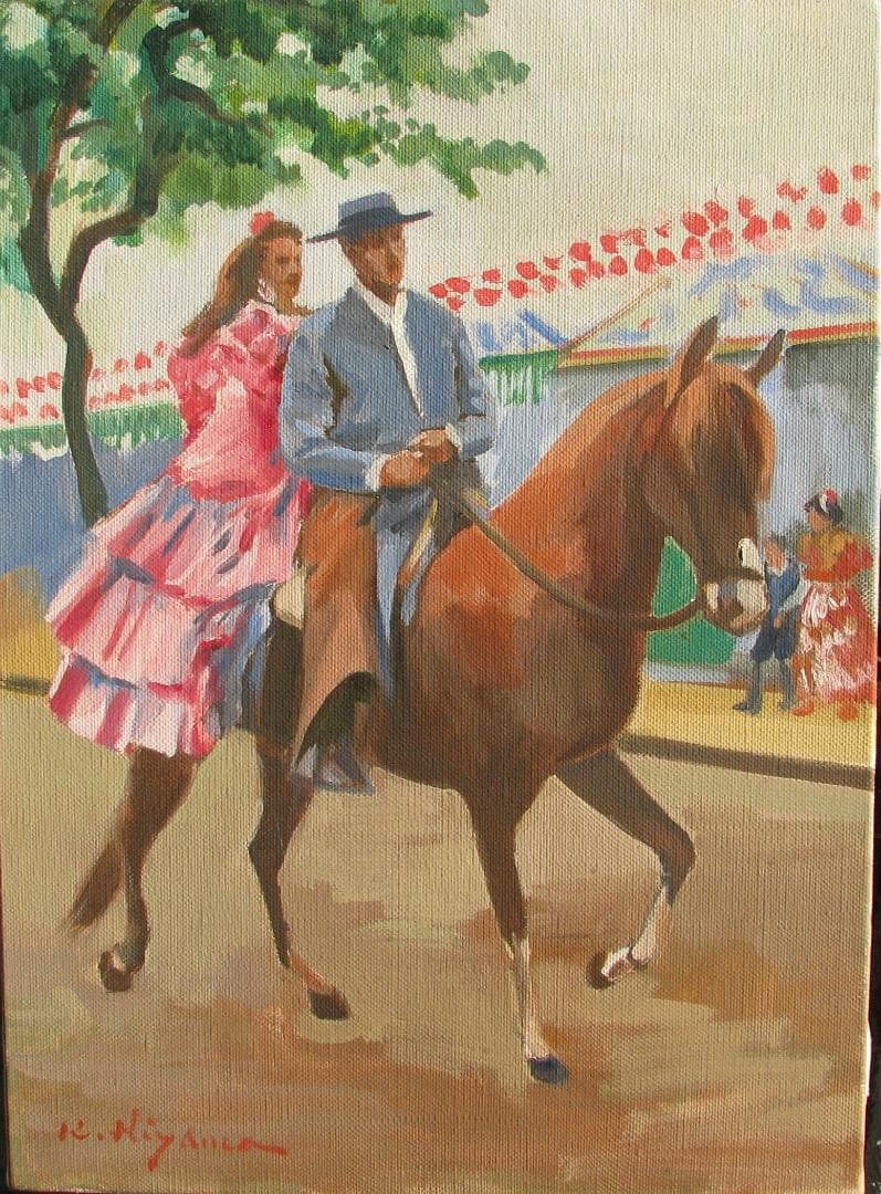 スペインの光と影,檜山健三「祭の日」4号油彩,東京芸大小磯教室