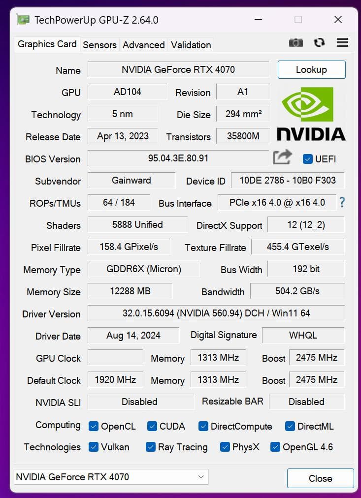 グラフィックボード・グラボ・ビデオカード GAINWARD RTX4070 GHOST