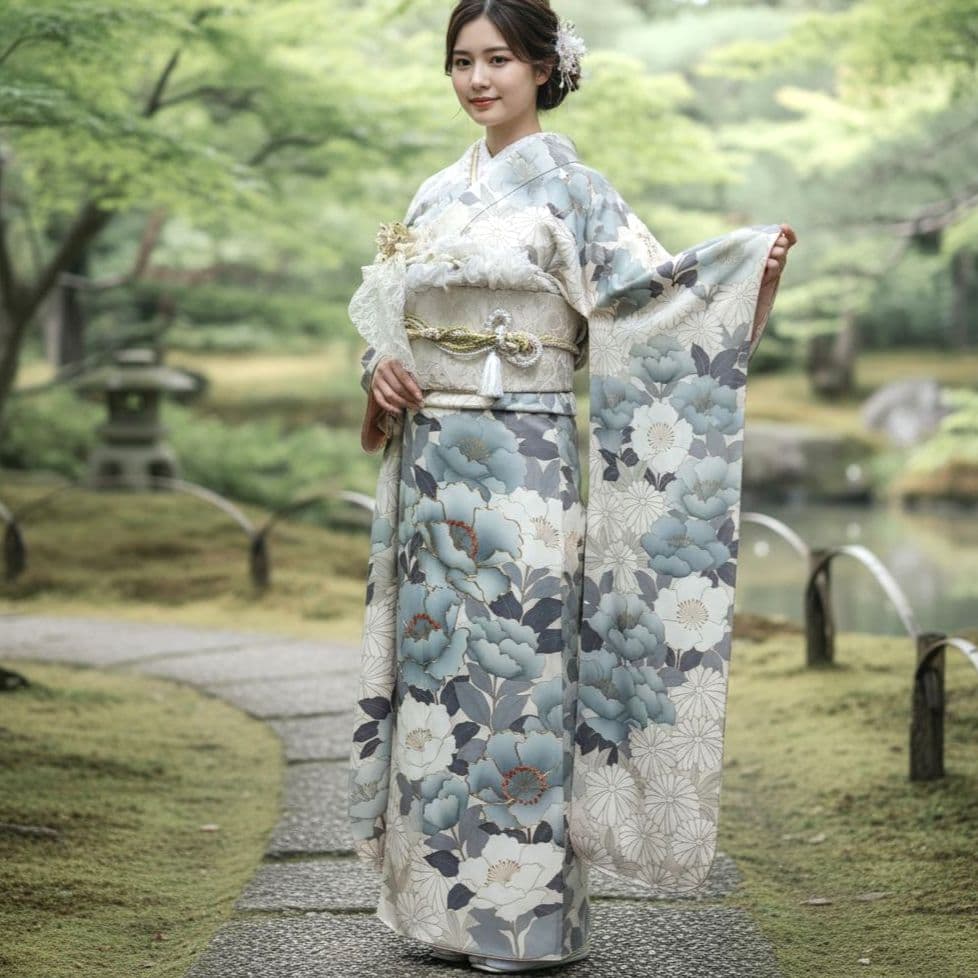 振袖フルセット(9点)・成人式・金彩加工・くすみ・金駒刺繍・胴裏正絹・逸品