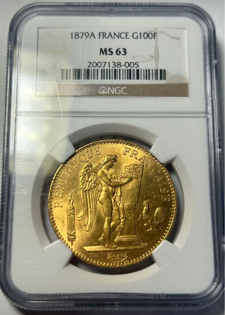 1879A フランス G100フラン　エンゼル金貨　NGC MS63