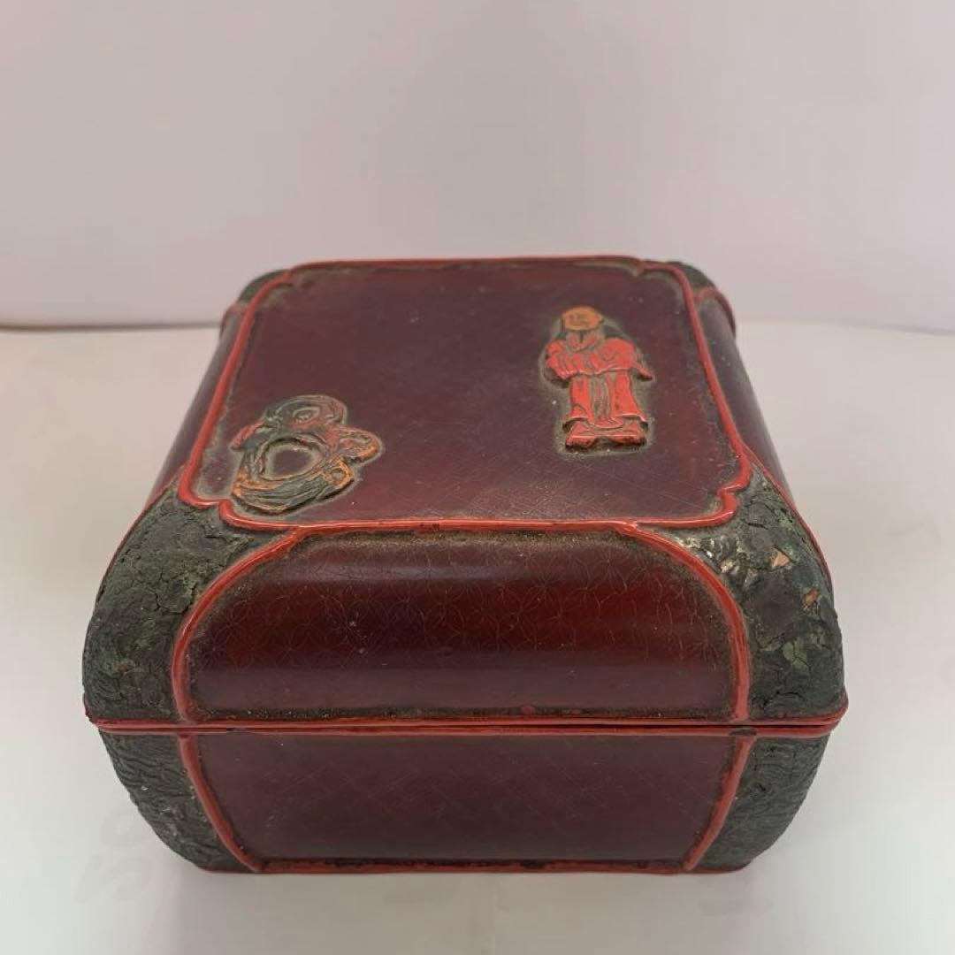 中国美術　堆漆細工刻『人物物語文』蓋物 木製漆塗 菓子器唐物茶道具