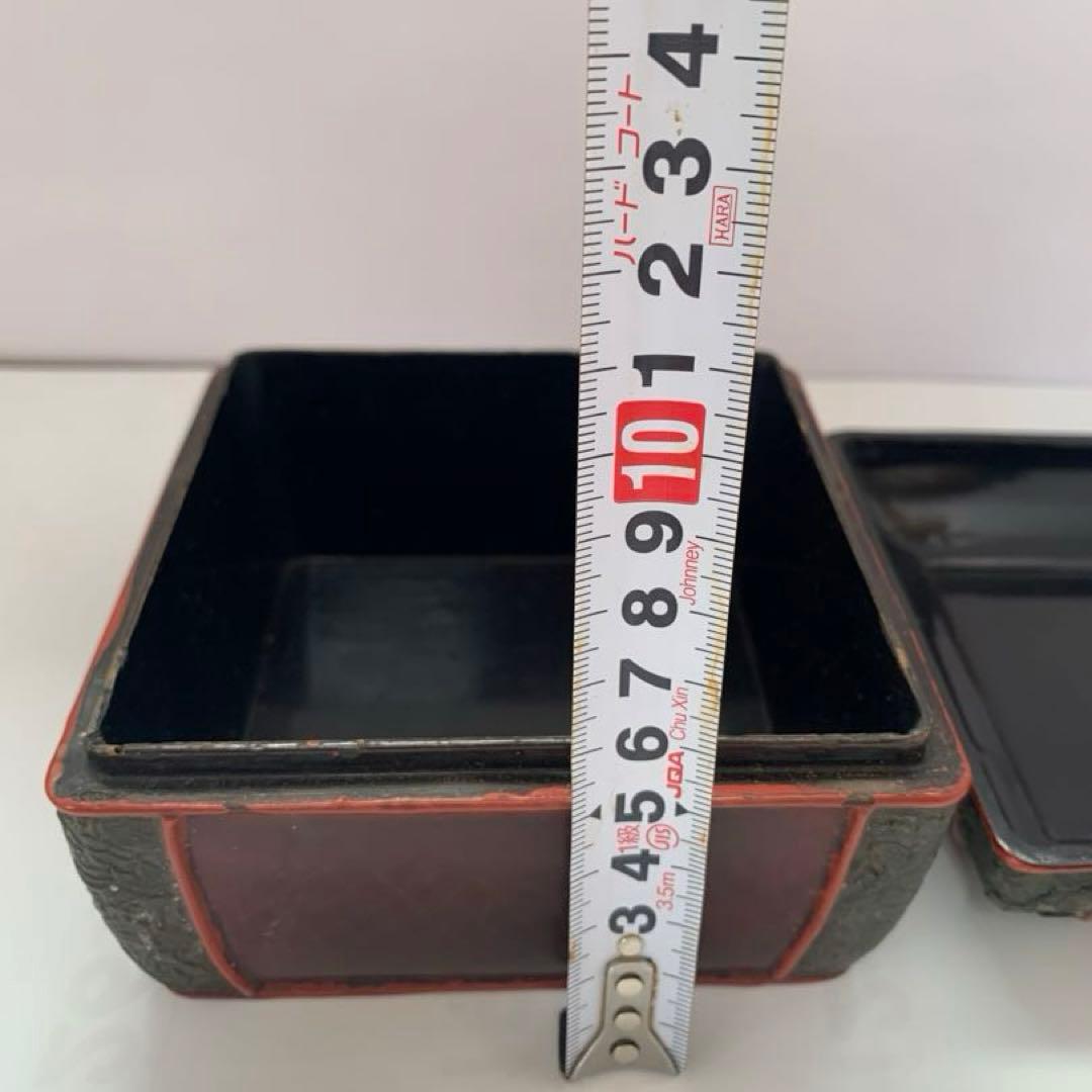 中国美術　堆漆細工刻『人物物語文』蓋物 木製漆塗 菓子器唐物茶道具