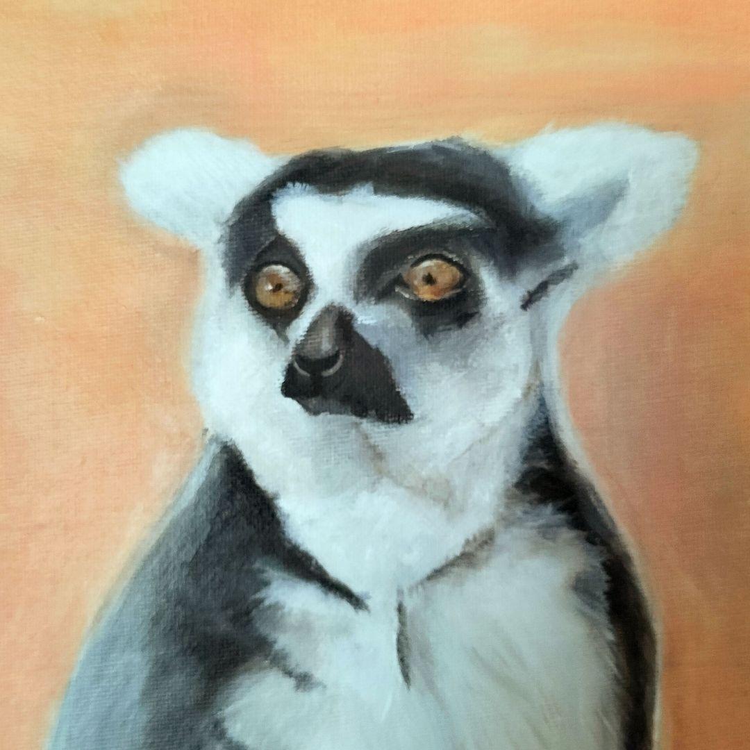 ワオキツネザル アクリル絵の具 キャンバス オリジナル