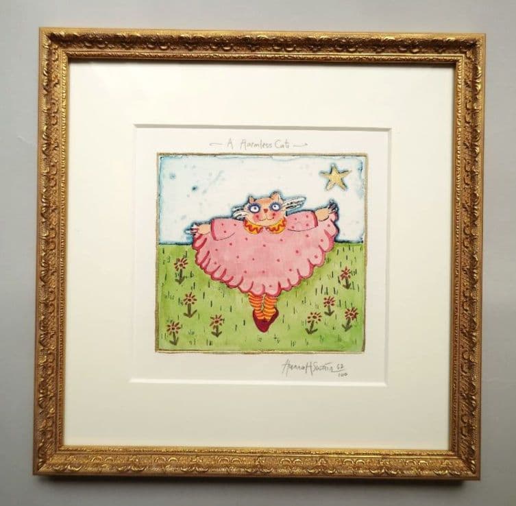 特価◯絵画 エッチング＋手彩色複合技法版画 額装品