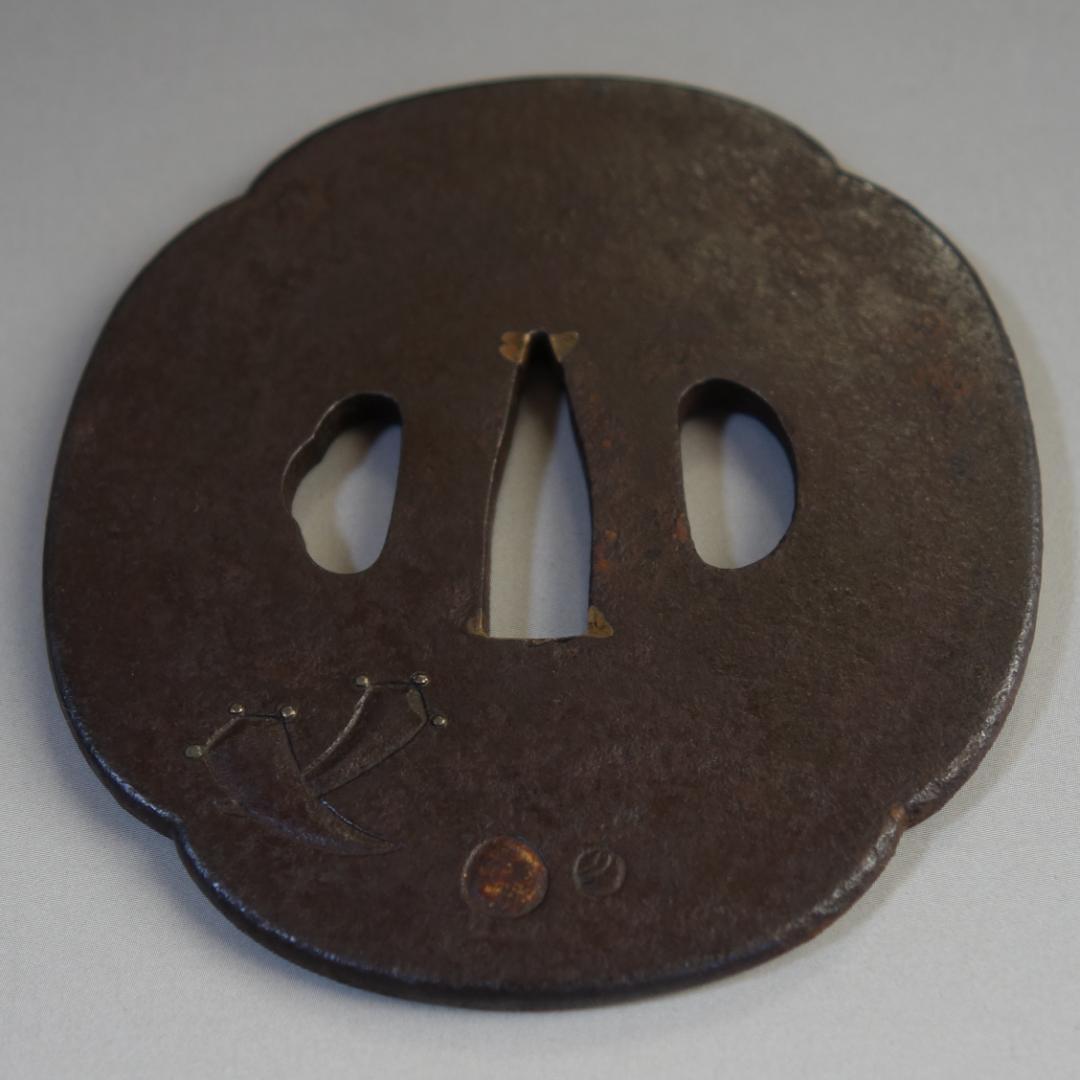 【 大黒天図鍔 】 鍔 鐔 鉄地 象嵌 刀装具 武具 骨董 アンティーク