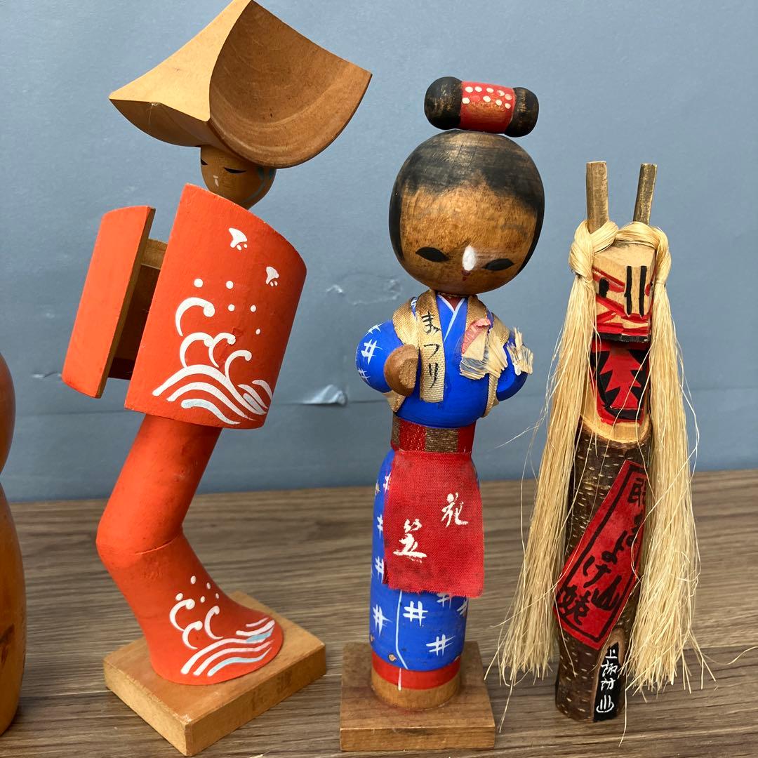 4F こけし まとめ売り 創作こけし 民芸品 木工品 11点セット アンティーク