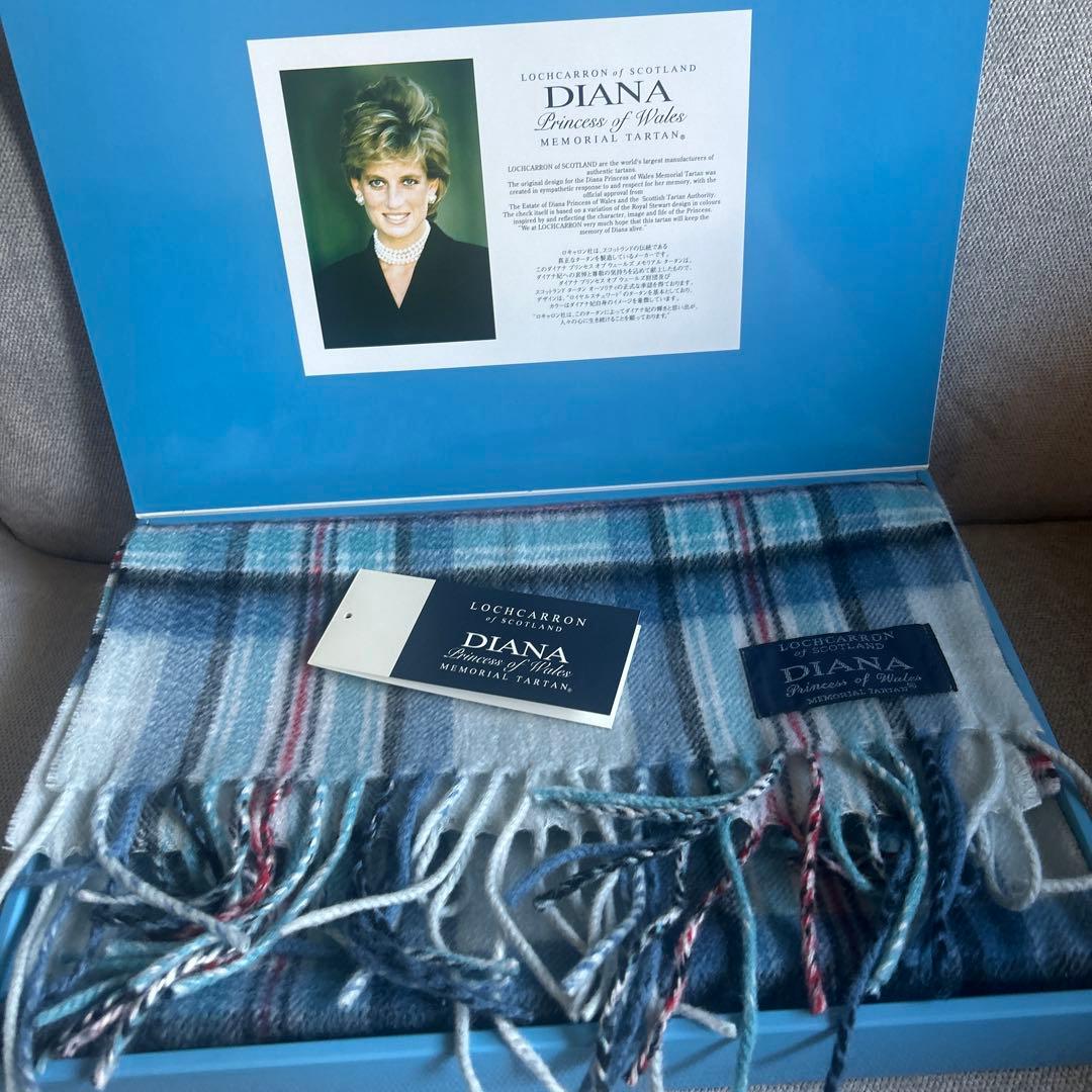 DIANAメモリアル マフラー 英国製 ロキャロン カシミヤ100%青 チェック