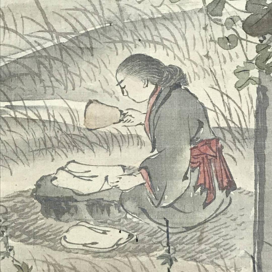 真作/森寛斎/山水図/砧図/秋景宵山水/きぬた図/掛軸/名家伝来AH-567